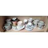 collection of various beer tankards, moon landing cups and plates plus Royal Doulton Monty D6202