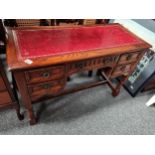 Antique Red leather topped writing desk D48cm x W107cm x H72cmCondition StatusCondition Grade:  C