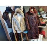 Red fox style long coat ,Russian Stole and fur Coat plus Bowler Hat
