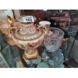 Antique Royal Worcester blush ivory vase and glass bowl