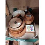 Box of wooden items plus marble bowl