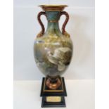 Minton Ornithological Vase date 1880 Artist Weneeslas Mussill ex condition 61cm in height total,