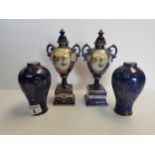 X2 blue Worcester vases and x2 lidded vases