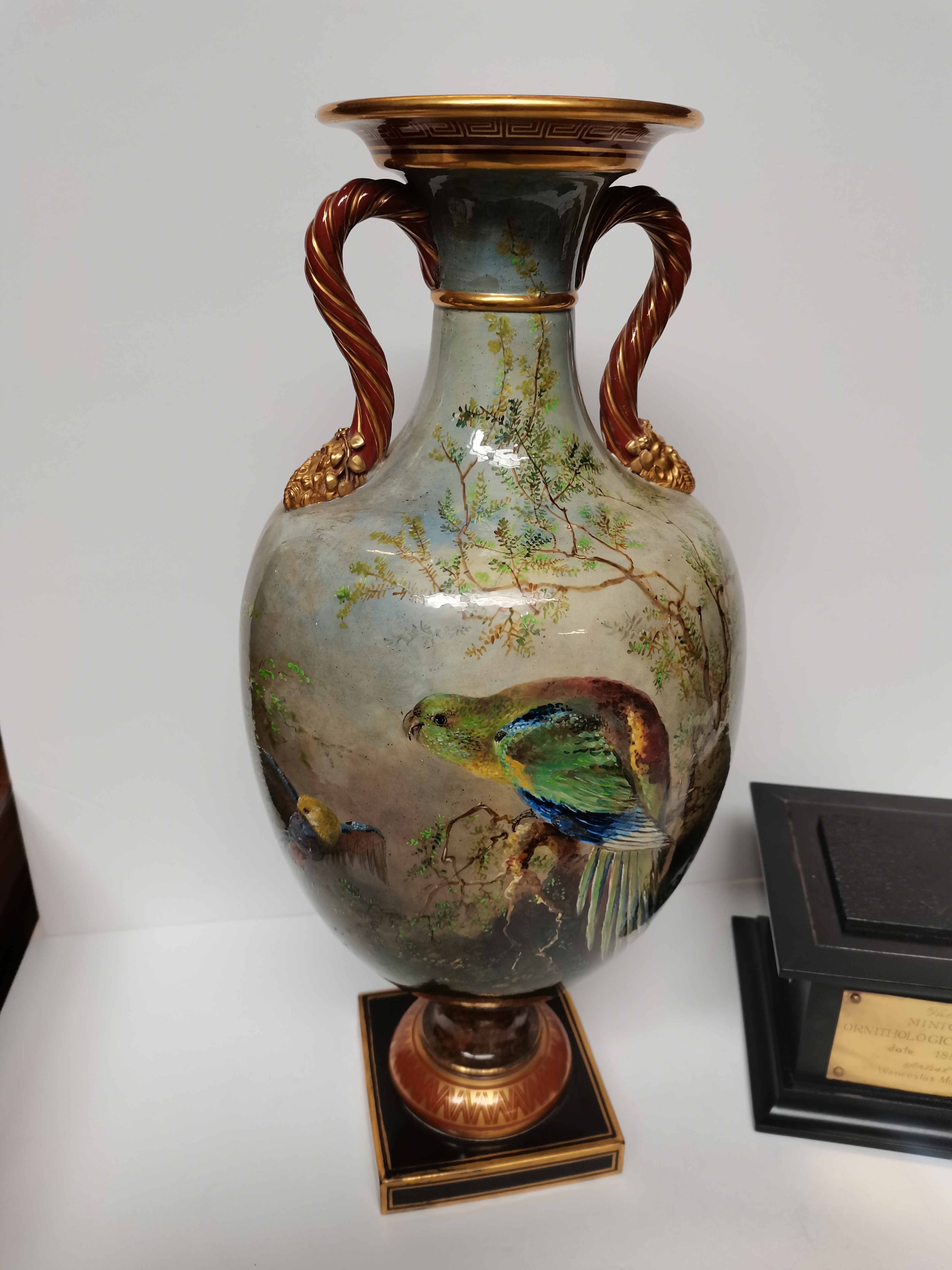 Minton Ornithological Vase date 1880 Artist Weneeslas Mussill ex condition 61cm in height total, - Bild 6 aus 14