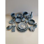 Large selection of blue and white Jasperware wedgwood