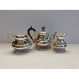 Silver tea set Inc., Teapot, Milk Jug and Sugar bowl made by Albert Thompson 1093g