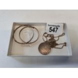 Silver necklace marked souvenir Egypt 1915 plus 2 x silver bangles