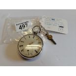 Chester 1874 key wind pocket watch hall marked silver. Inscription reads J. Rothery 1879 (w/o)