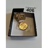 Gold Sovereign on 9ct mount and chain - 20grams 1979