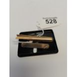9ct gold bar tie clip with diamonds 5.3grams plus 9ct gold tie slide tie shaped double fold 7.