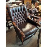 A mahogany and leather library chair Condition StatusCondition Grade:  A Excellent: In excellent