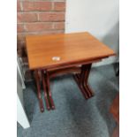 Teak nest of tables plus Oak Carver chairCondition StatusCondition Grade:  B Good: In good condition