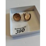 1/2 gold sovereign cuff links in 9ct gold mount 1914 - 18grams