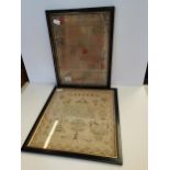 X2 framed antique samplers ( Grace Auron aged 11 years March 1827) 45cm x 45cm