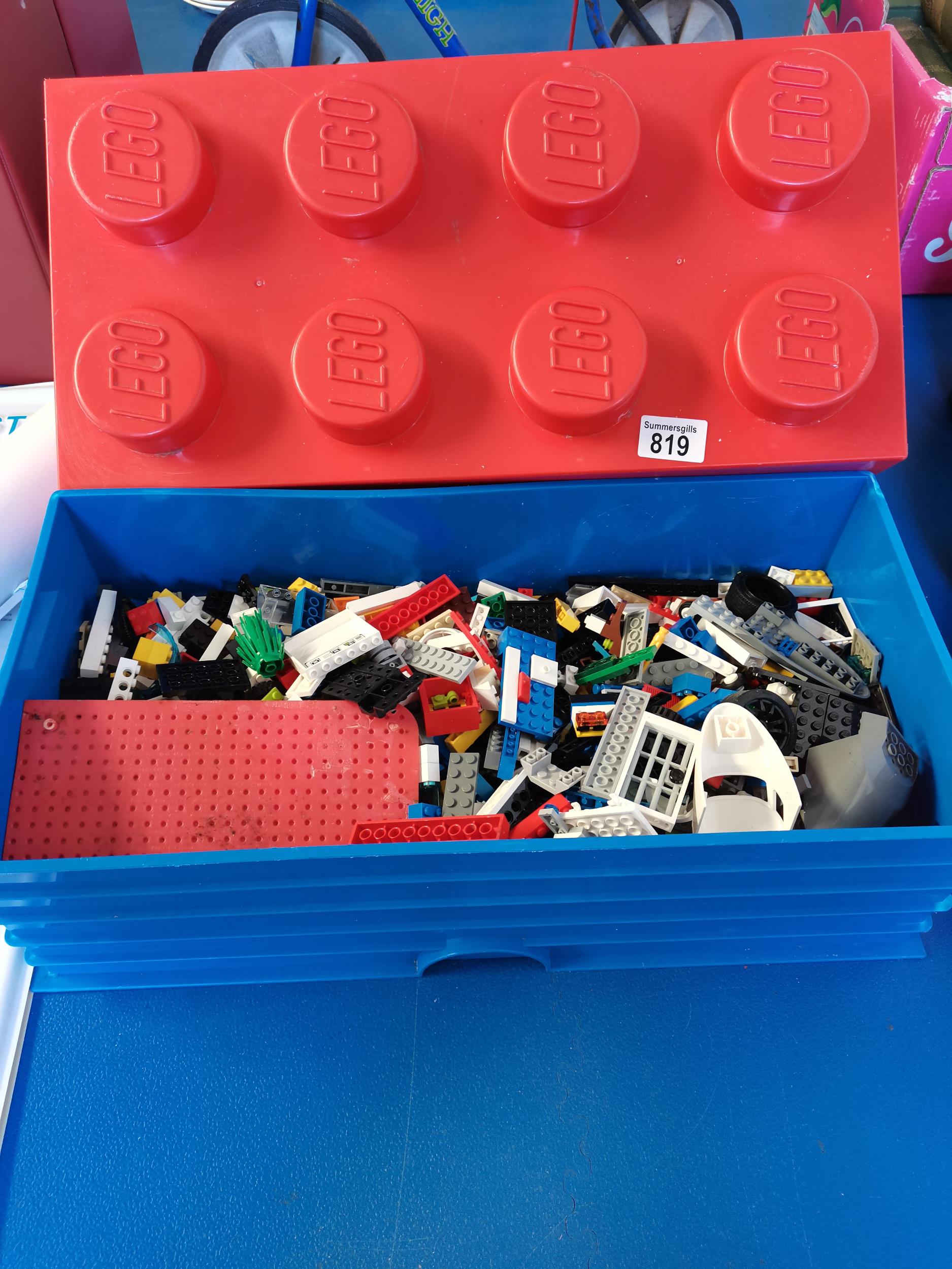 Large box of Lego In Plastic Lego Box