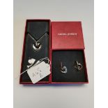 925 Silver Georg Jenson Heart hoop Earrings and 925 Silver pendant and chain George Jensen 2001