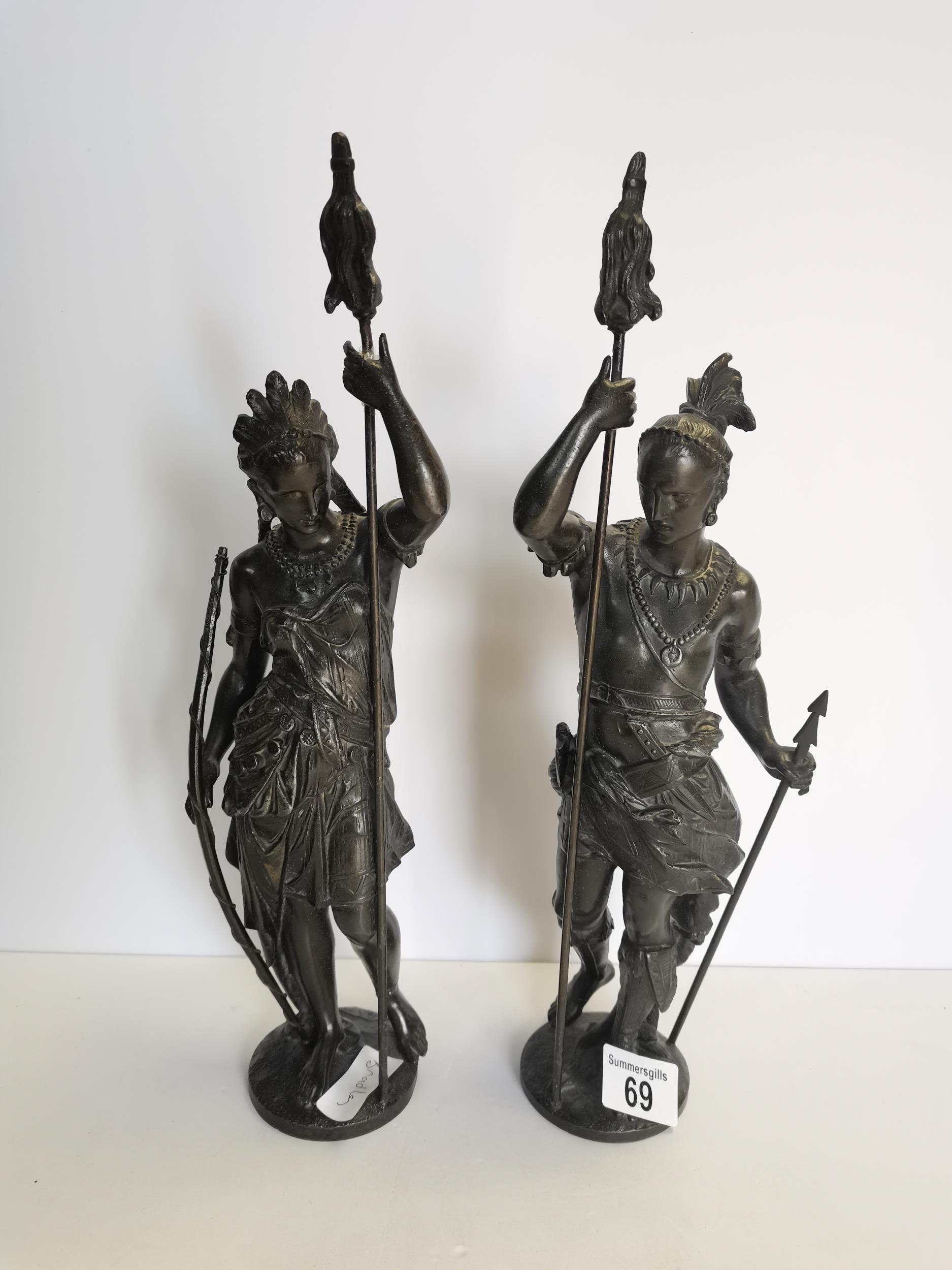 x2 spelter sculptures of soldiers 38cm