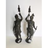 x2 spelter sculptures of soldiers 38cm