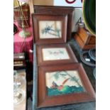 x9 framed Chinese silk pictures of birds and Geisha