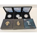 x3 limited edition coins in display case and boxes. Incs 65th Anniversary of coronation £5 Silver
