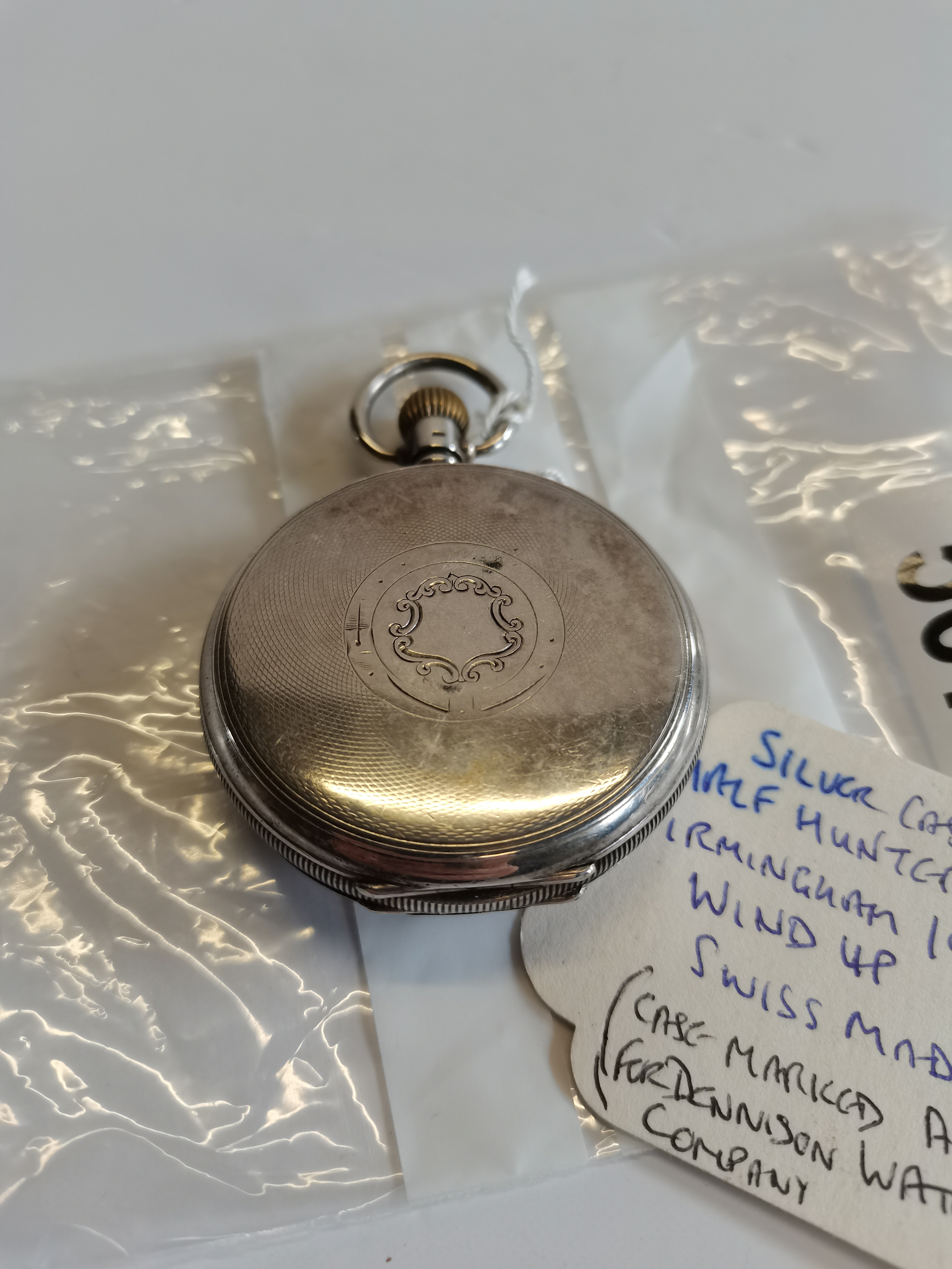 Silver cased Half Hunter pocket watch Birmingham 1928 wind up w/o Swiss made. (case marked A.L.D for - Image 2 of 2