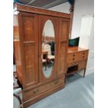 Antique Edwardian inlaid wardrobe with oval full length mirror W120cm x D46cm x H201cm matching