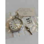 Silver cased Chester 1908 pocket watch key wind up w/o