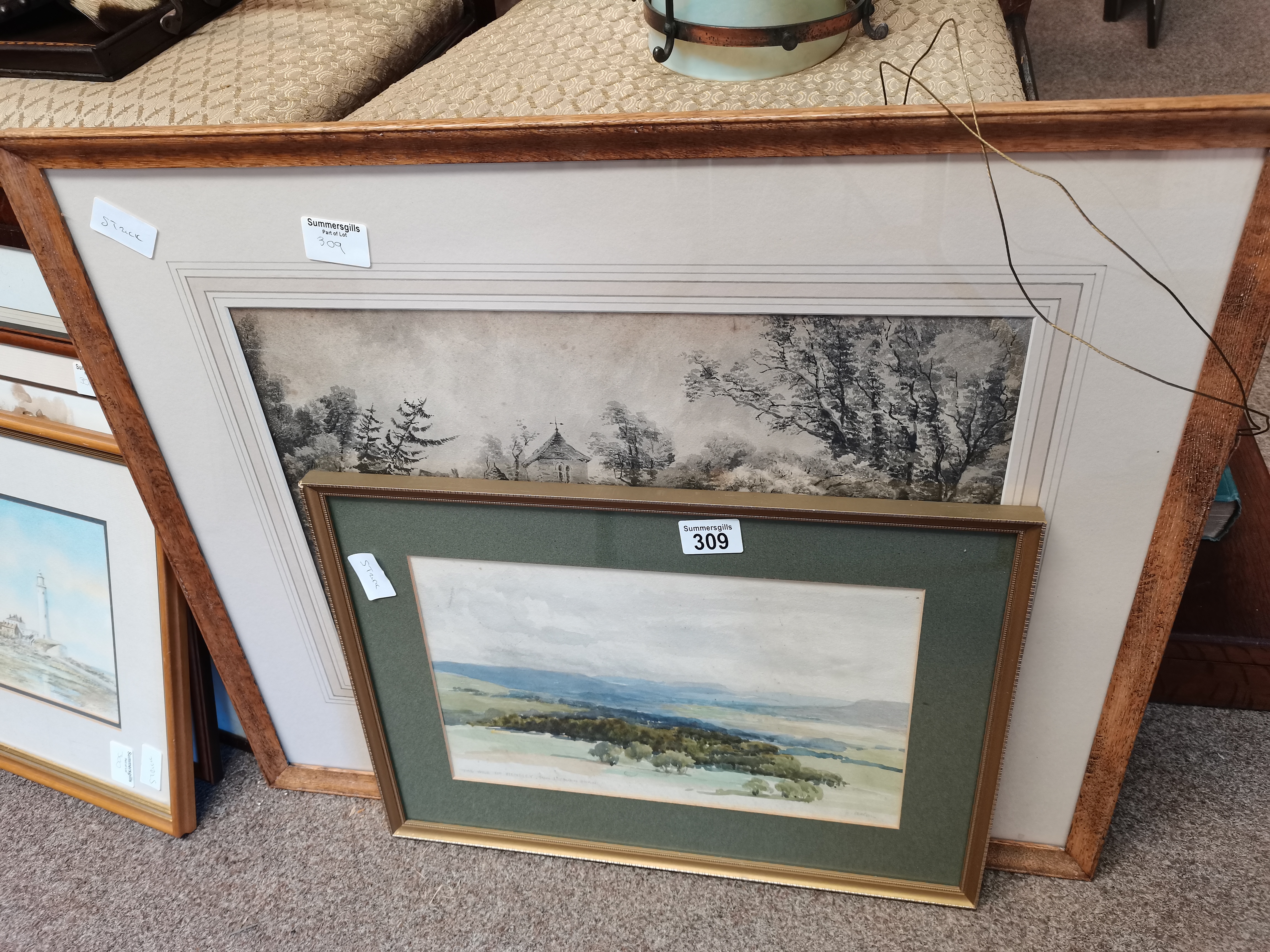 Early 19th Century "Durham Mill" plus watercolour "The Vale of Wensley"