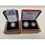 1990 Silver Piedfort five pence coin plus 1990 proof five pence 2 coin set