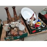 2 x boxes misc. items incl sheep figures, white meat platter, glassware etc