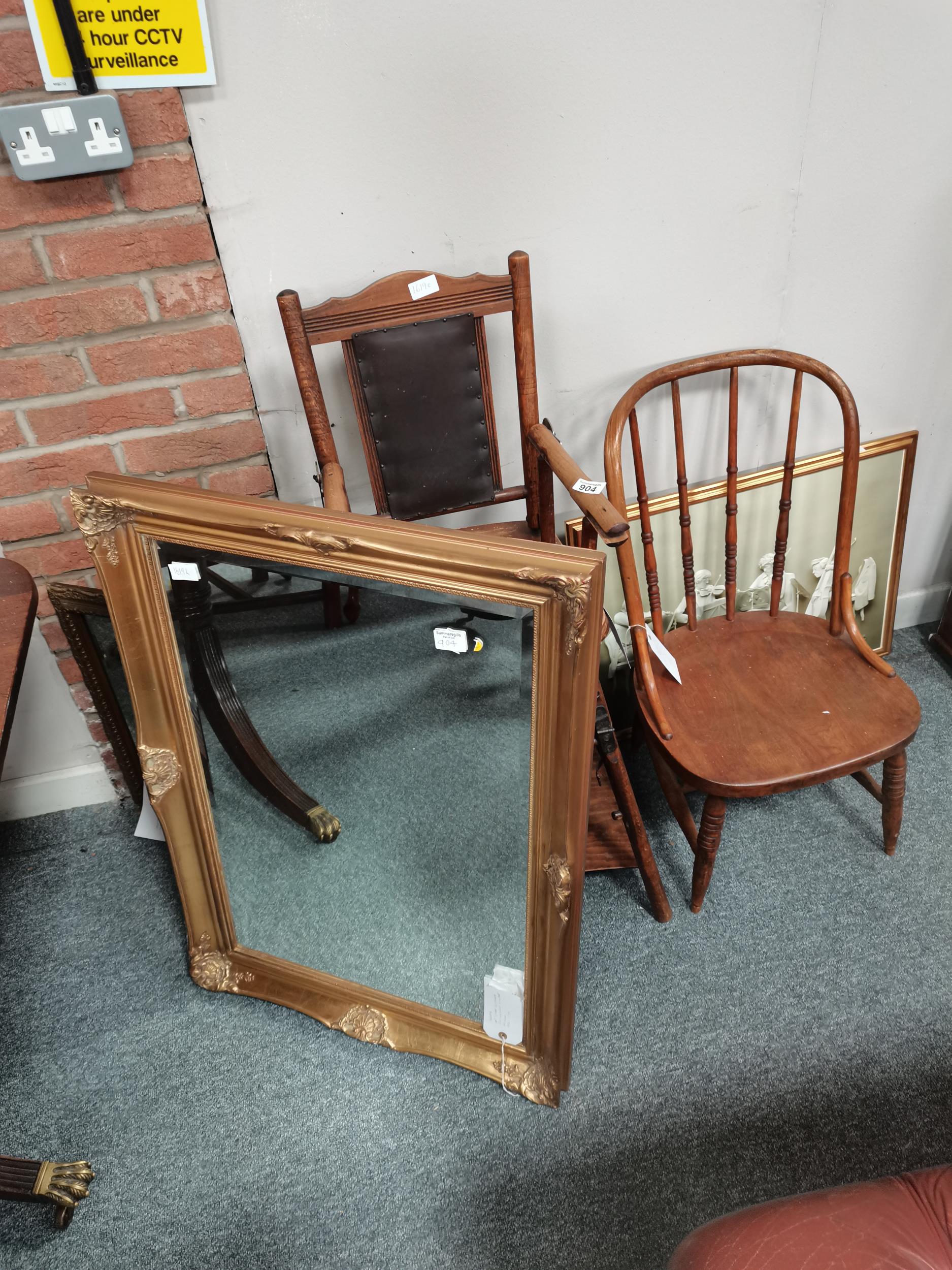 Antique Childs highchair and child's spindle back chair plus x2 mirrors and picture