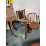 Antique Childs highchair and child's spindle back chair plus x2 mirrors and picture