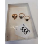 2 x 375 gold rings 4g plus one coated silver ring with coloured stones 4grams