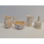 Belleek Ivory Lustre 5th mark 1955-1965 bowl, 7th mark 1980-1993 jug and 8th mark 1997 bell and