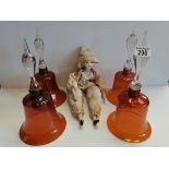 x4 Victorian bells (3 without clanger) plus one harlequin doll