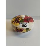 Moorcroft Hibiscus circular trinket box with lid -some crazing in base and inner lid