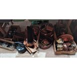 6 x boxes of copper items incl copper kettles and lamps, brassware and pewter