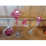Victorian ruby glass epergne x 2 plus basket Condition Grade:  A Excellent: