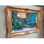 Oil painting in gilt frame signed LaMay "Summer 2008" 26" x 16"