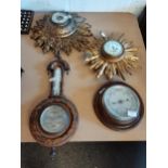 3 Barometers (1 Finnigans ltd Manchester) 1 sunburst type and 1 sunburst clock