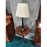 Tripod occasional table with pie crust edge plus brass table lamp