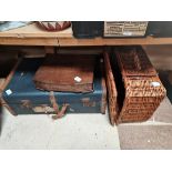 Trunk, case of EPNS Cutlery, wicker picnic basket etc