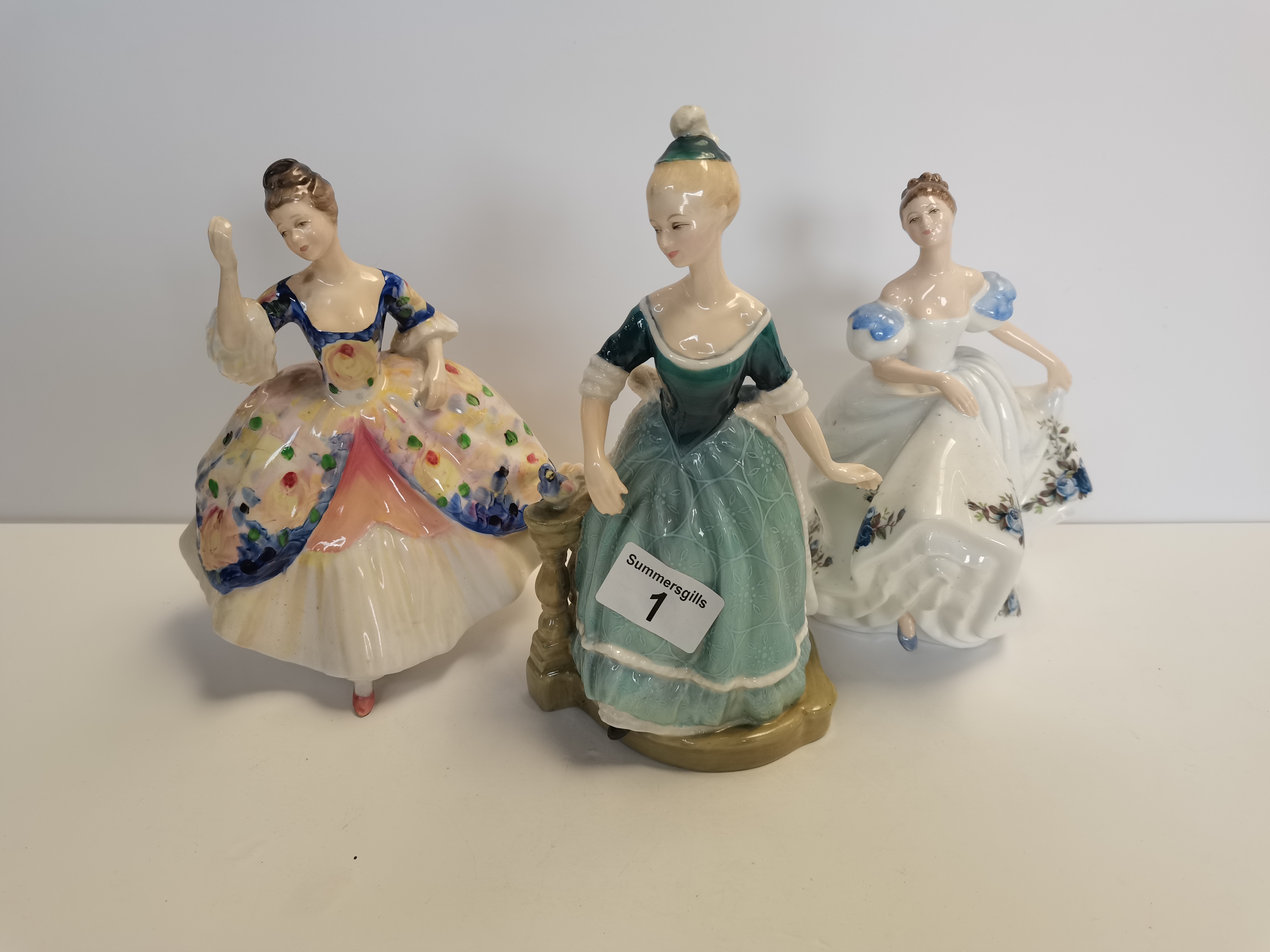 x3 Coalport ladies - 'Clarinda', 'Beatrice', 'Christine' plus x2 class paperweights