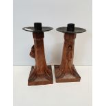 A pair of early Mouseman candlesticks - H7.5inches. possibly by Robert Thompson Excellent condition