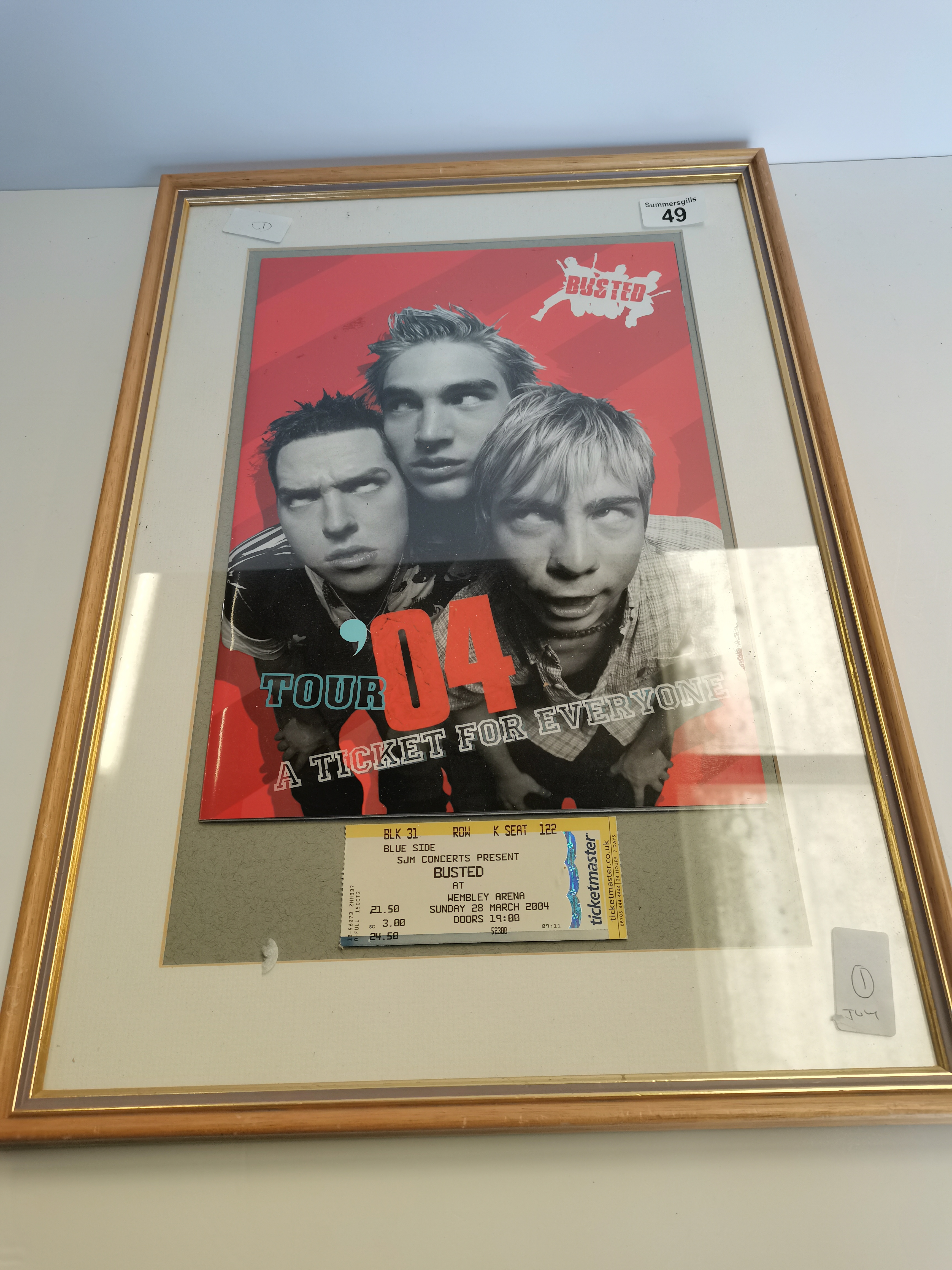 Framed Busted programme and ticket Wembley 2004