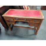 Antique Red leather topped writing desk D48cm x W107cm x H72cm plus a large selection of