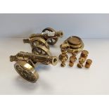 A collection of brass and copper items