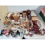 Large Quantity of Vintage Dolls House Furniture and dolls