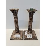 Pair of Sheffield silver corinthian column candles