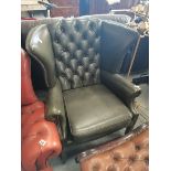 Green Leather chesterfield good condition